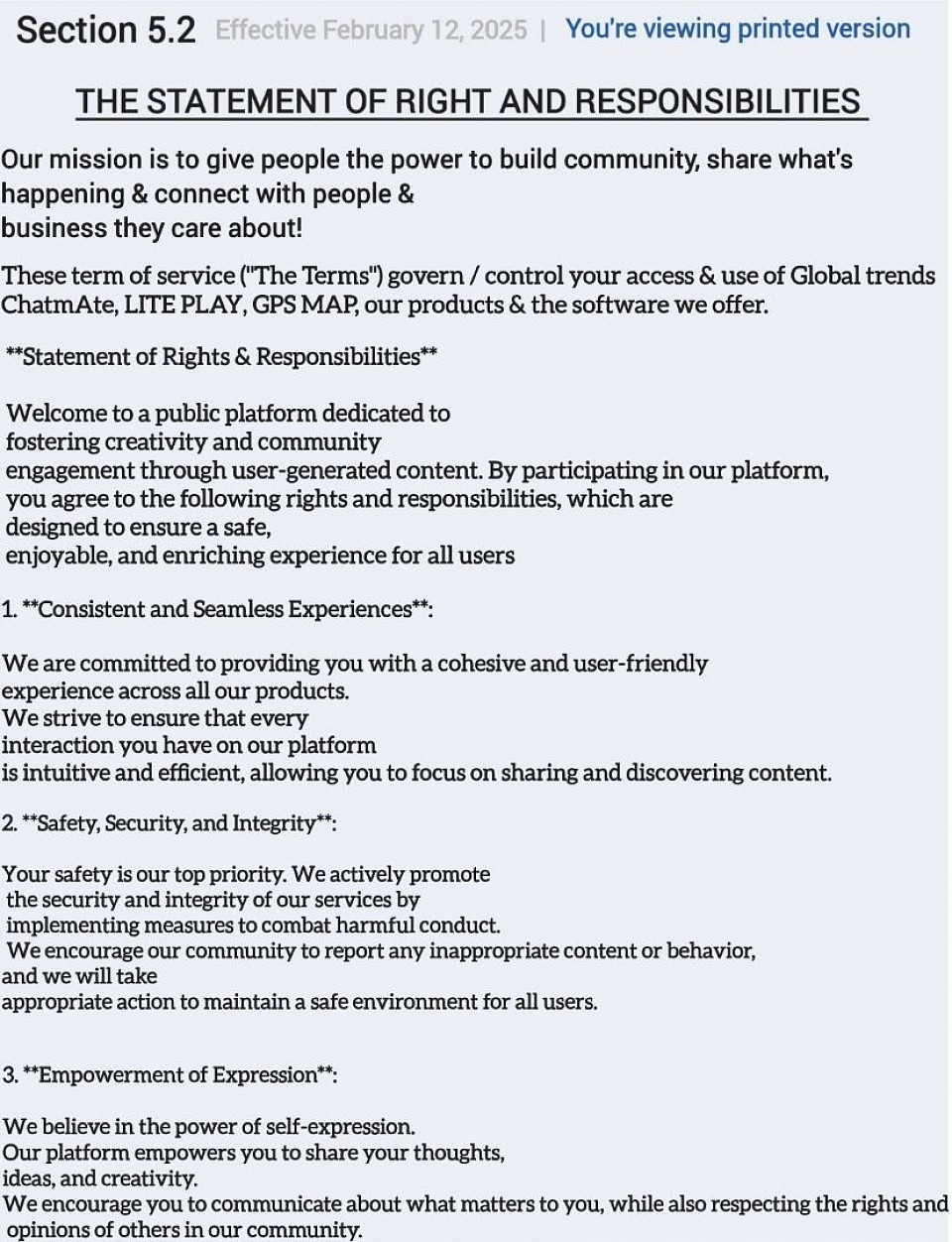 Statement of Rights and responsibilities
